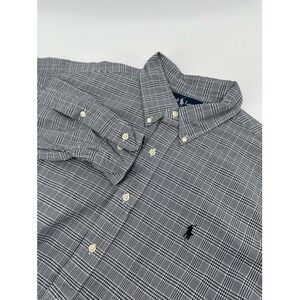 Ralph Lauren Classic Fit Plaid Button Down‎ Shirt Mens Navy White 16.5 32/33
